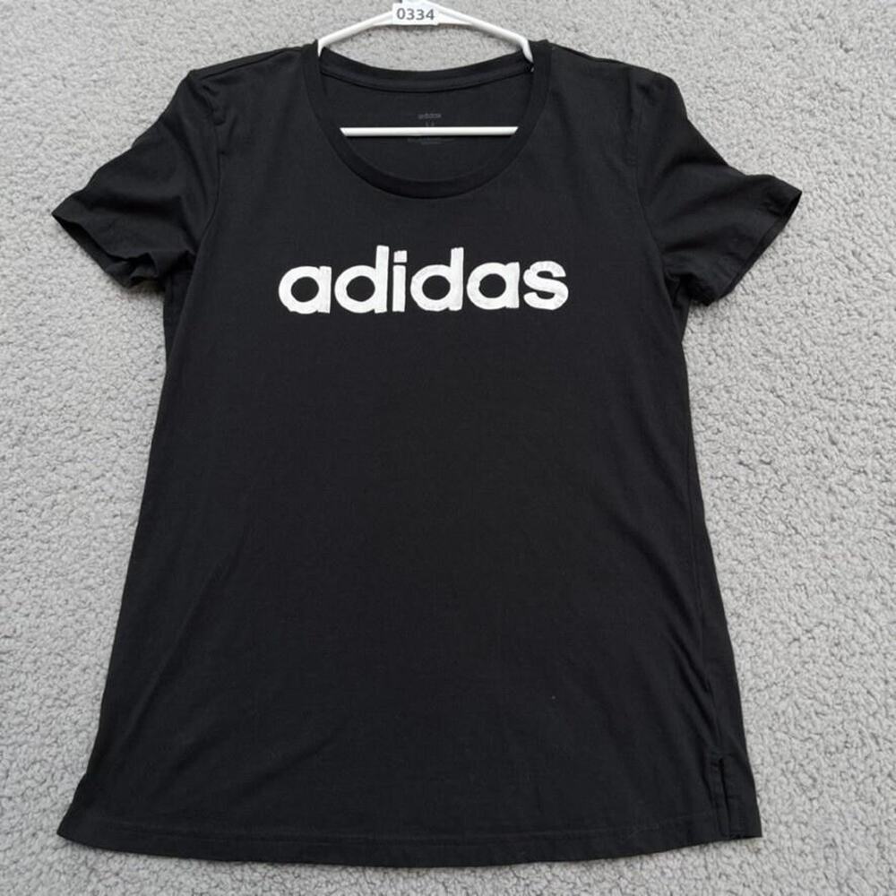 Adidas Shirt Womens Medium Black Linear Logo Graphic Crewneck Short Sleeve Tee